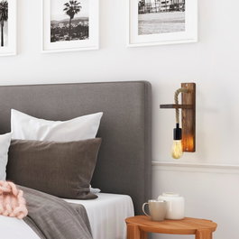 Opviq Aplique de pared de pino macizo color nogal